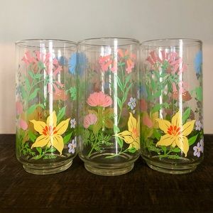 Vintage Libbey Glass Floral Spring Drinking Glasses signed by M Dia